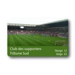 carte de club de supporters avec numéro de rang et de siège en tribune, visuel de stade