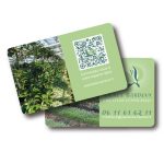 carte de visite PVC verte avec QR code renvoyant vers l’espace client d’une pépinière