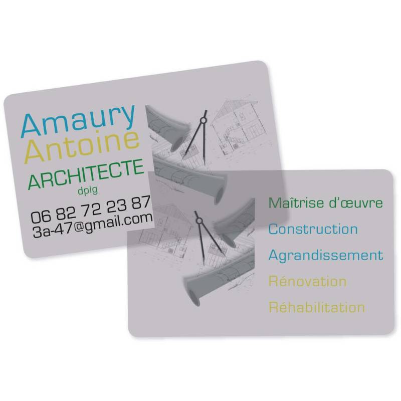 exemple de carte plastique transparent imprimé par Fiba pour un architecte